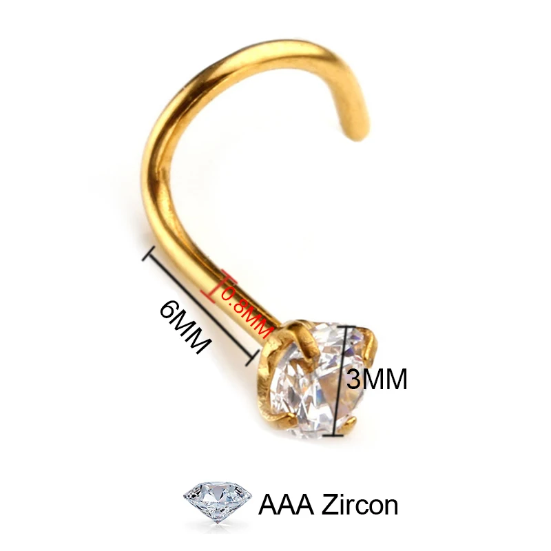 Модные 3 мм циркониевые стразы шпильки для носа крючки кольца пирсинг ювелирные