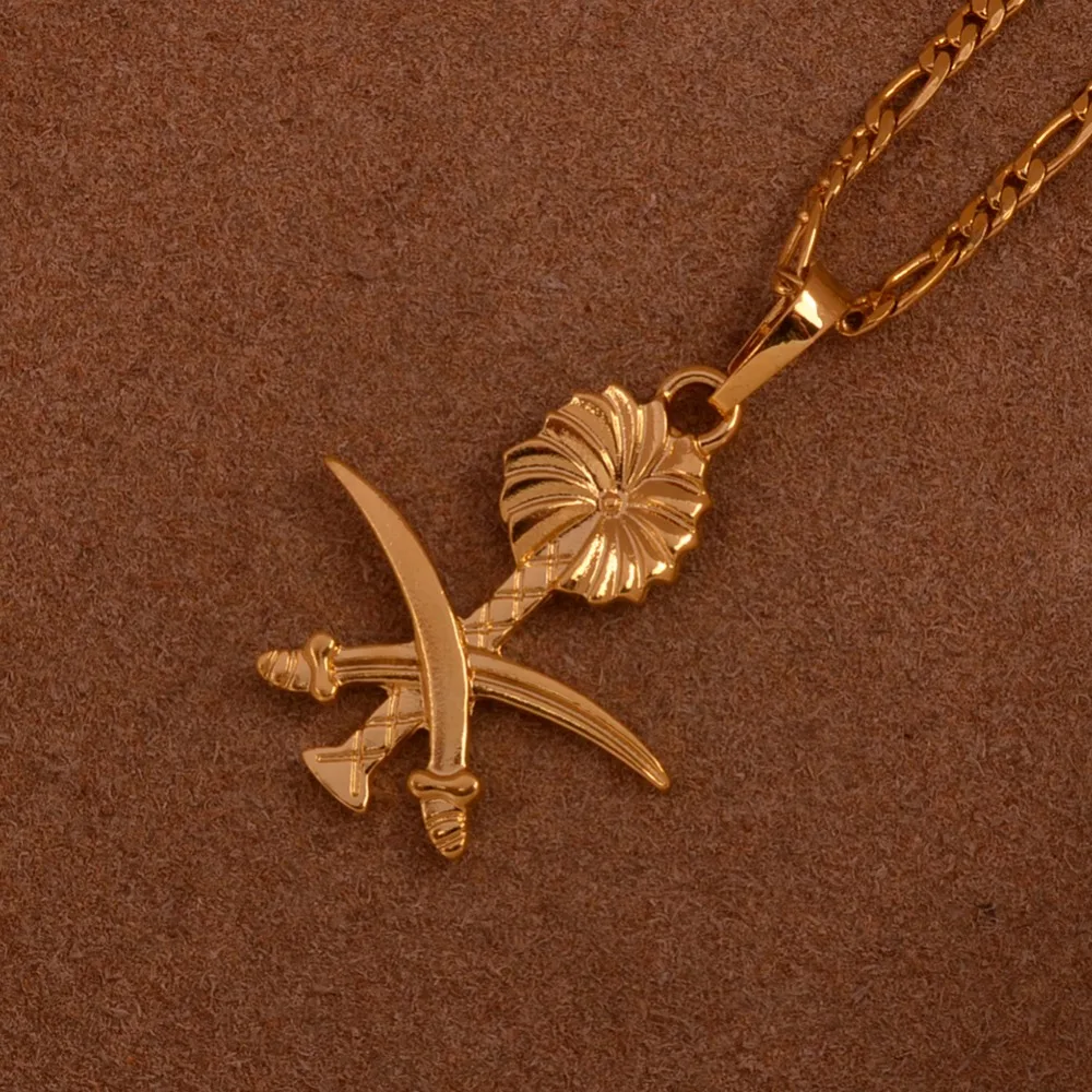 

Anniyo Gold Color Saudi Arabia Pendant Necklaces for Women Men Islam Sword Muslim Symbol Jewelry Arab Itmes #106606
