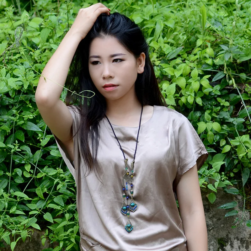 Модное винтажное ожерелье длинное с подвеской в виде перьев павлина Коко новые