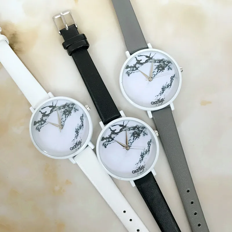 Новые брендовые Черные мраморные часы Laides женские наручные с кожаным ремешком