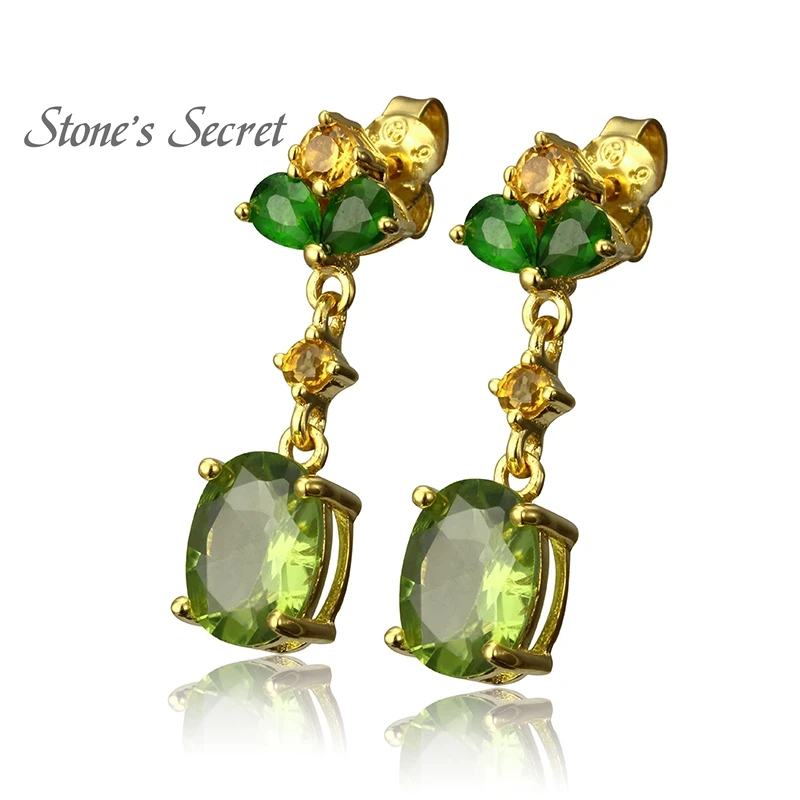 4.37ctw Manchurian Peridot желтые сапфировые диопсиды 18k золотые серьги из серебра|earring