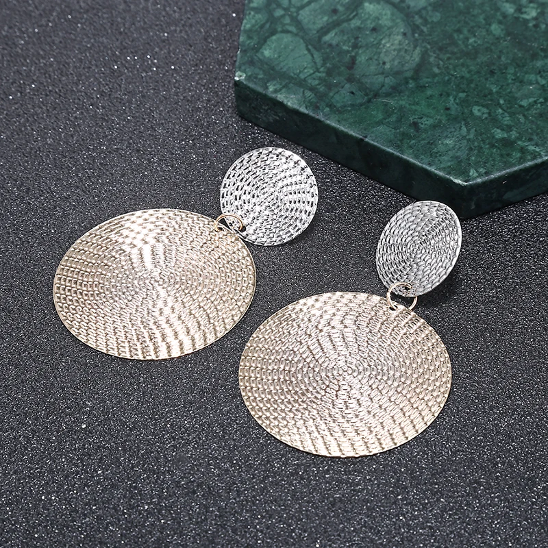 YAOLOGE Unique Metal Round Earring Gold color Stitching Large Bohemian Statement Jewelry For Girl | Украшения и аксессуары