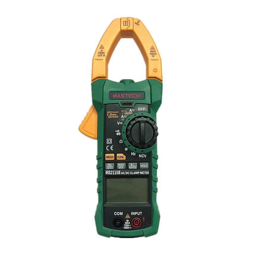 MASTECH MS2115B цифровой AC/DC клещи с 6000 счетами NCV True RMS AC/DC напряжение тока тестер детектор с USB