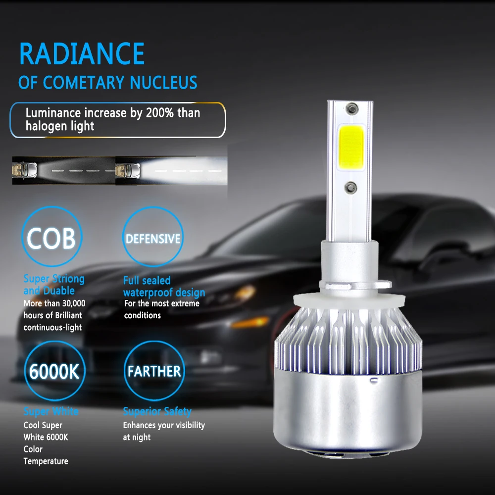 2 шт. C6 Светодиодные Автомобильные фары 36 Вт 3600LM COB лампы H1 H3 H4 H7 H11 H13 880 9004 9005 9006 9007