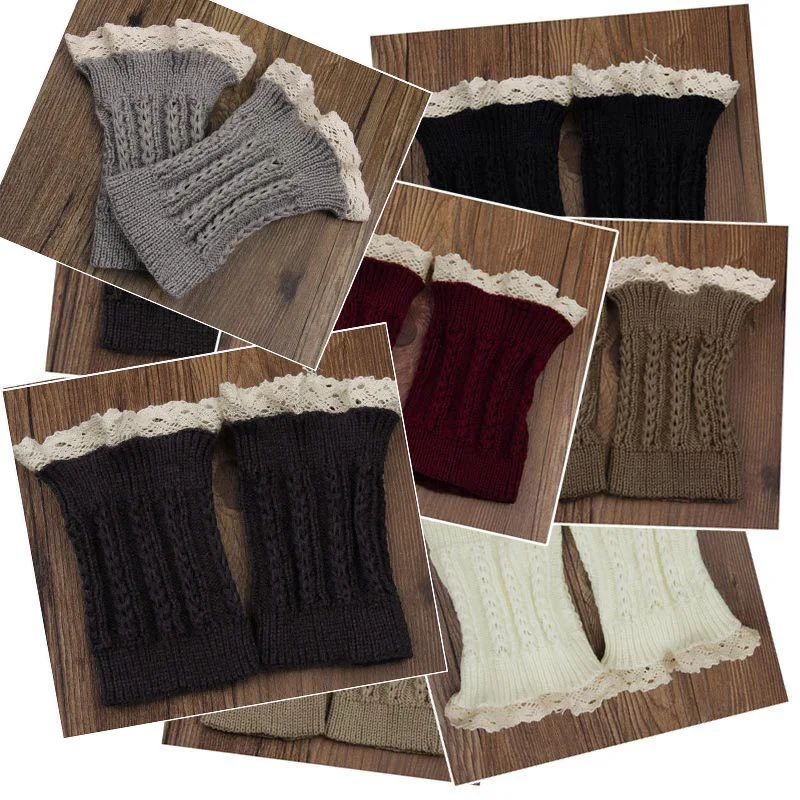 1 пара модные женские туфли вязаные крючком Кружево отделкой загрузки манжеты