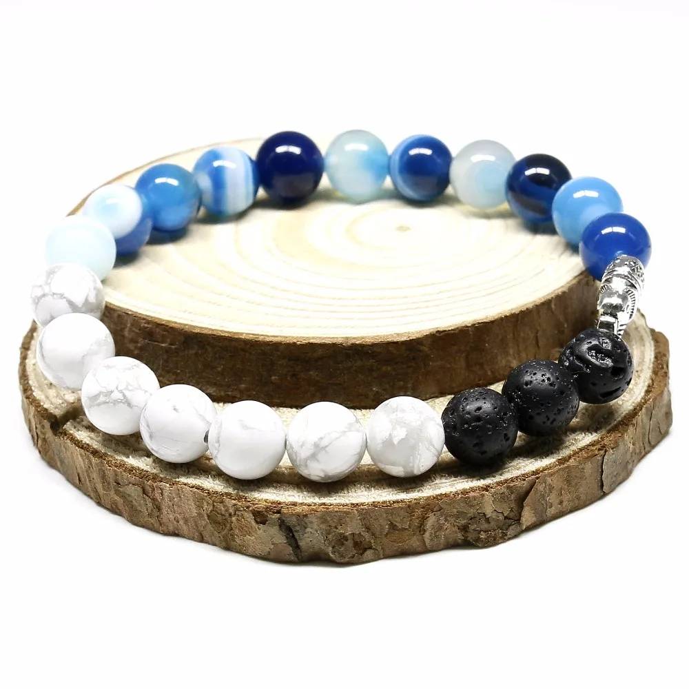 Новый дизайн оптовая продажа 8 мм лавовый камень с белым камнем Howlite браслет со