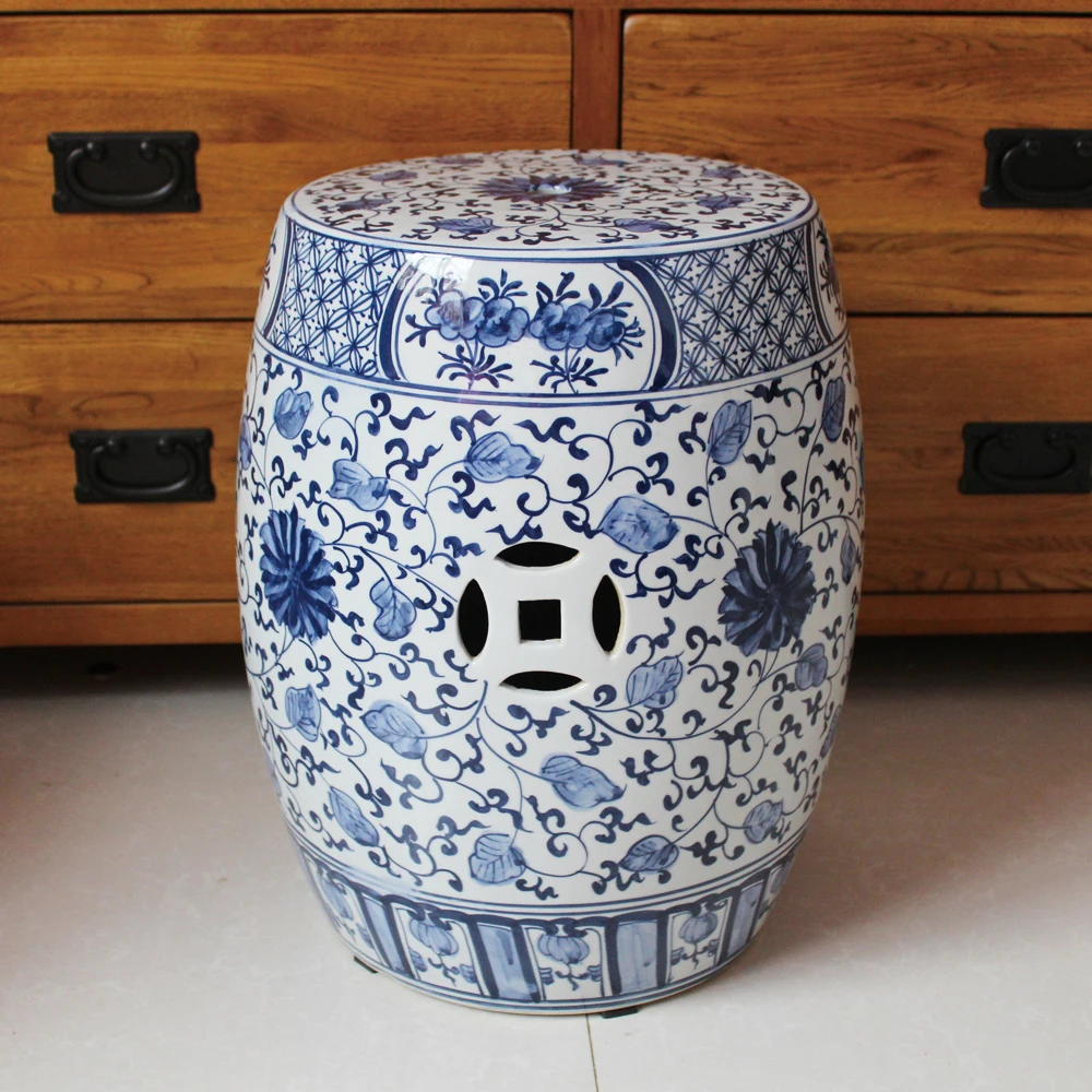 

Сине-белый фарфоровый антикварный туалетный стул Jingdezhen ручной росписи для ванной комнаты