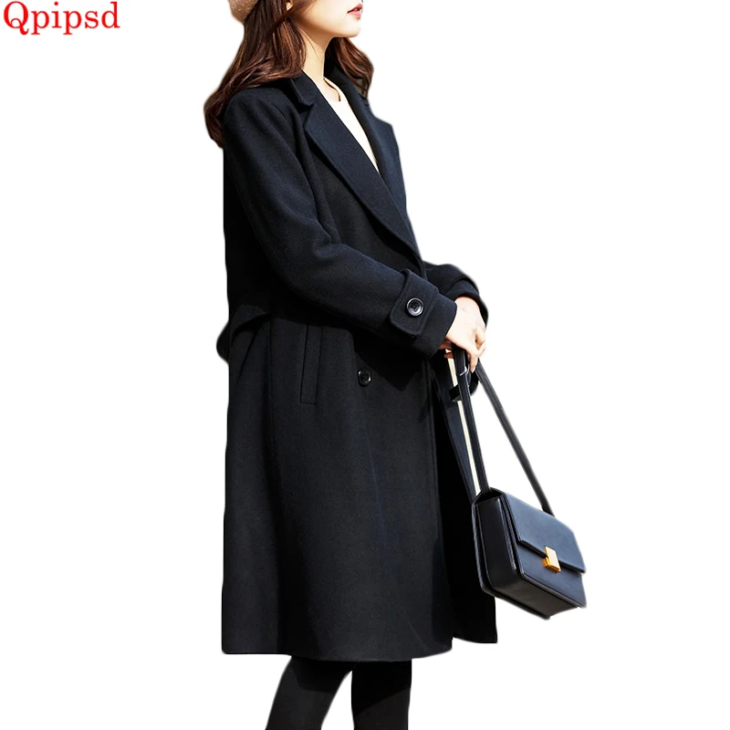 

Korean Womens Wool Coat 2021 Autumn Winter Jacket Fashion Elegant Slim Long Woolen Outerwear Female Thicken Warm Wool Overcoat