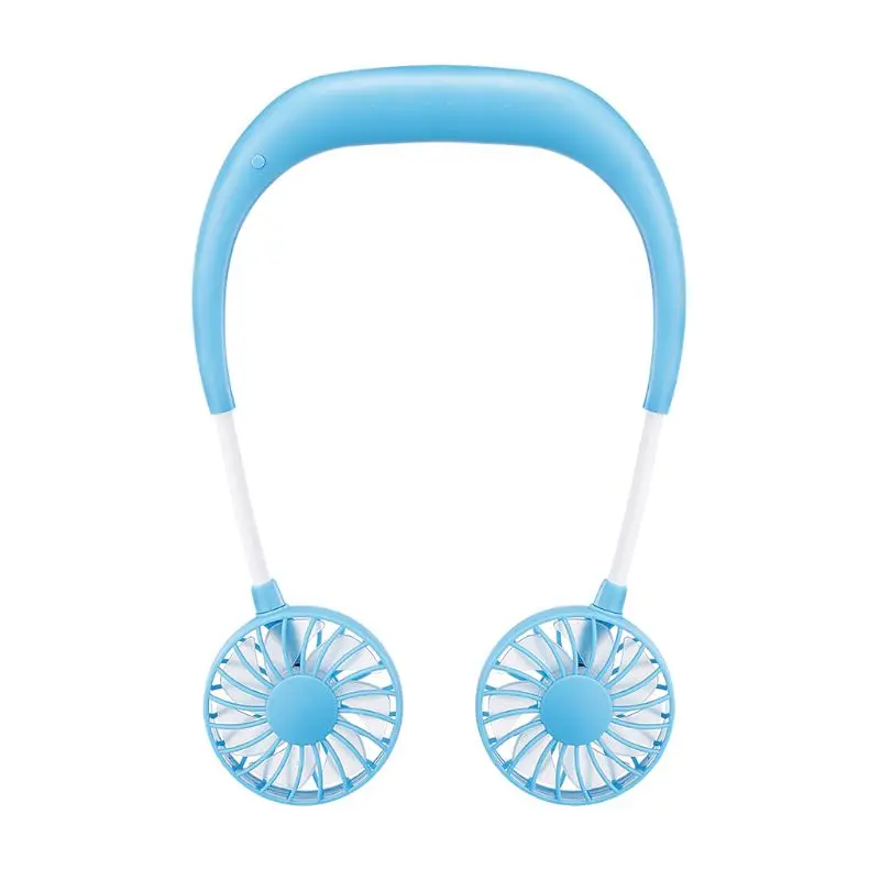 Blue Hands-free Шея группа Hands-Free Висячие USB Перезаряжаемый двойной вентилятор мини воздушный охладитель летний портативный - Цвет: Blue