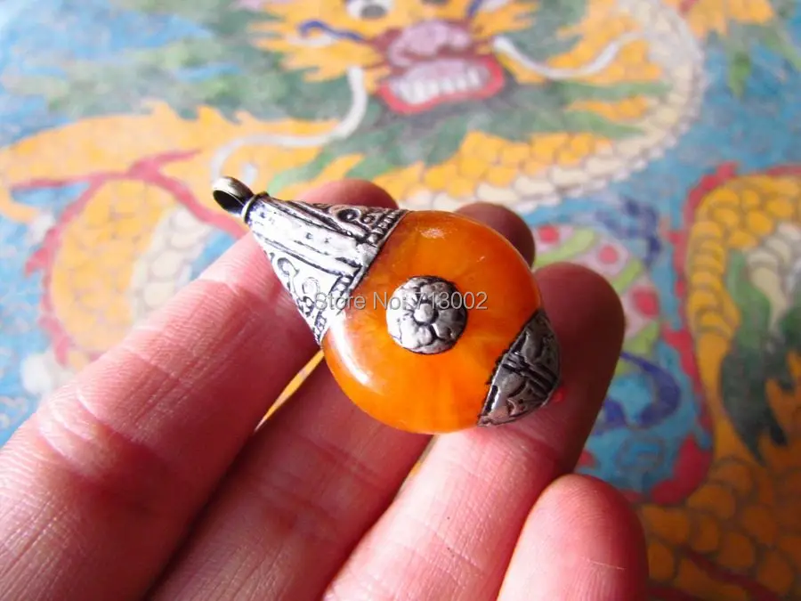 Лаки Тибетский Серебряный обертывание пчелиный воск амулет кулон инкрустация