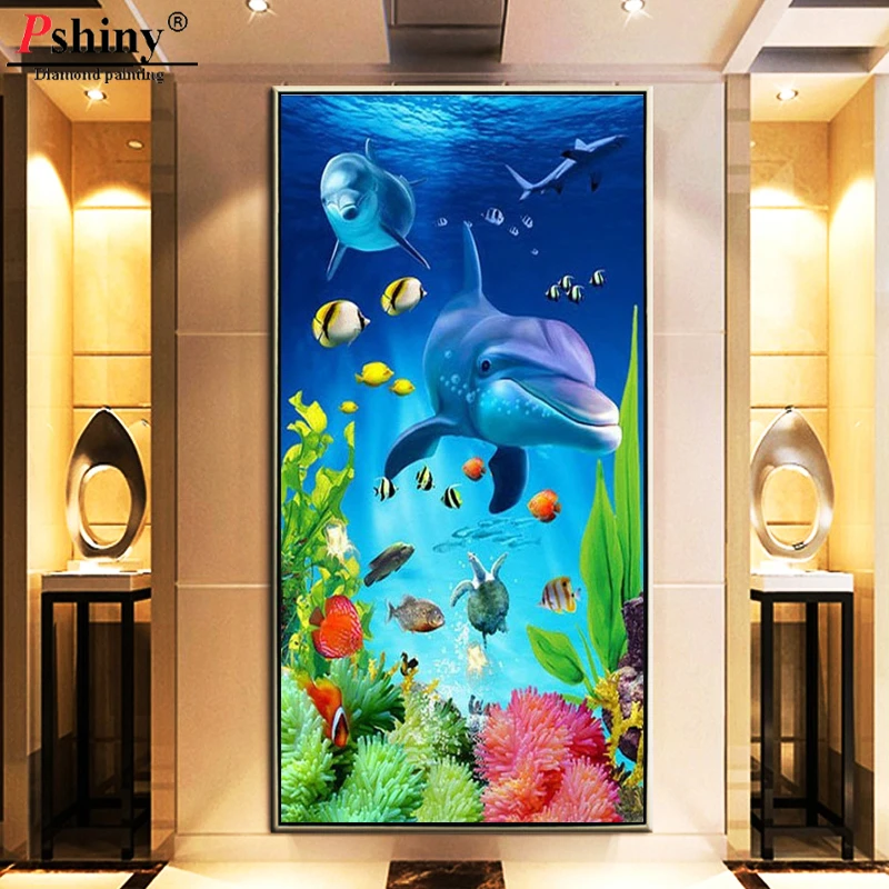 Pshiny 5d DIY Алмазная вышивка дельфин крестиком алмазов картина в морском стиле
