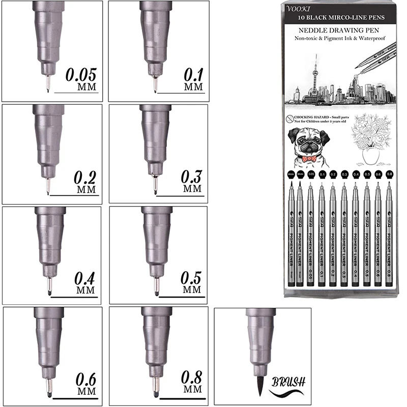 Fineliner набор ручек 10 черный пигмент лайнер микро лайнер для рисования ручки для Bullet Journal набросок рисунок для черчения офисных документов