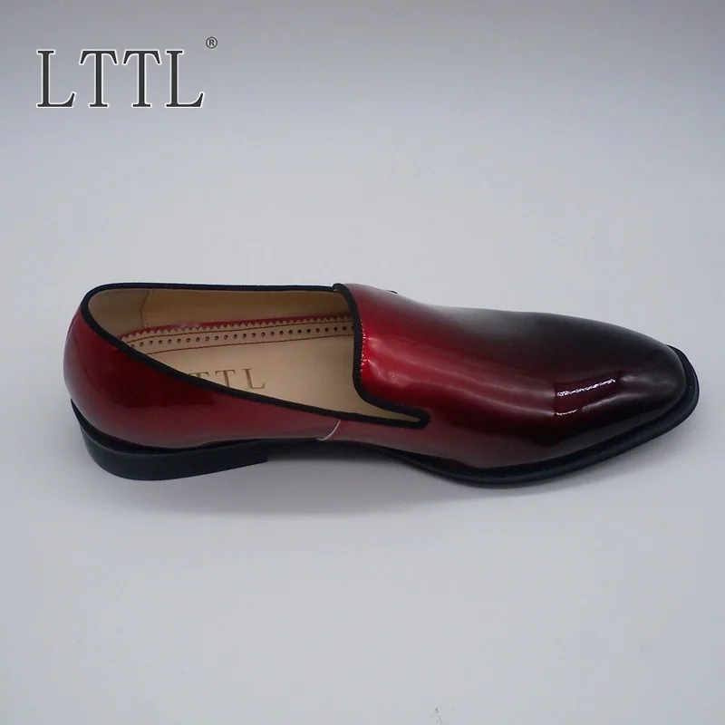LTTL/Лидер продаж; мужские лакированные Лоферы красного цвета с градиентом; обувь для торжеств и выпускного вечера без шнуровки; Модные Мужские модельные туфли размера плюс