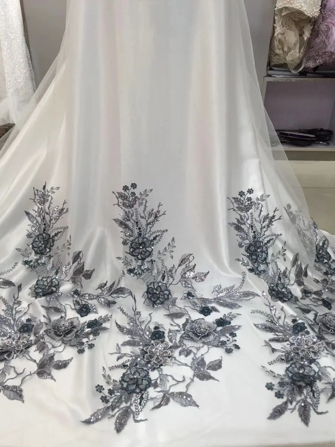 BEAUTIFICAL 3D кружевной ткани 2018 африканский тюль кружевная ткань с пайетками в