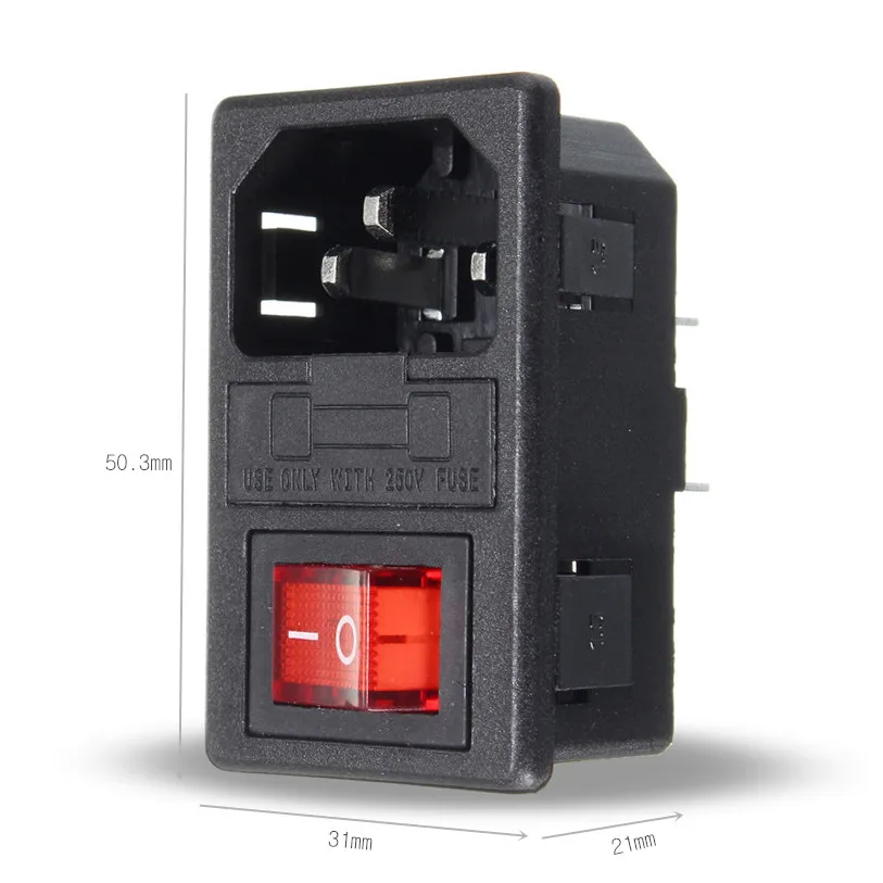 Excellway 10A 250V красный кулисный выключатель с плавким предохранителем IEC 320 C14 на