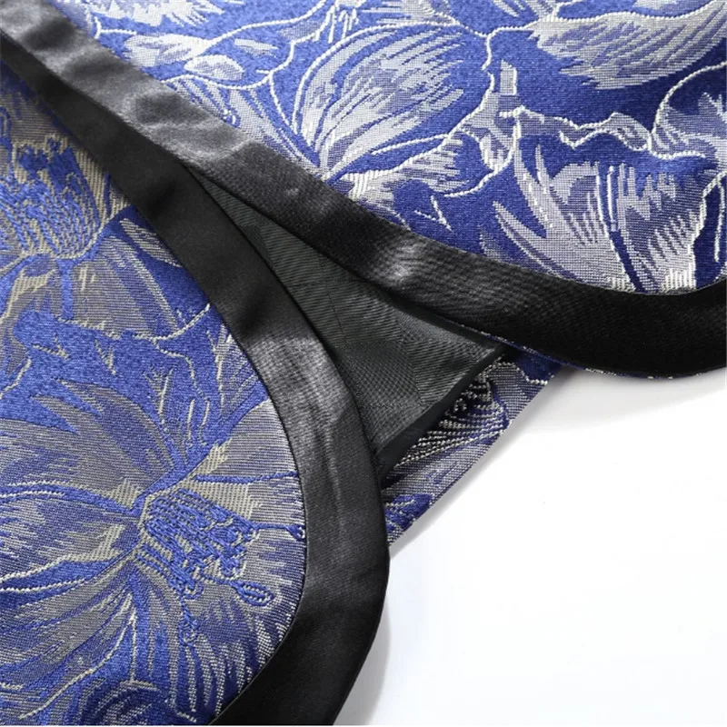 Male Fashion Classic Shawl Blue Floral Pattern Jacquard Blazer Slim Fit Designs Plus Size Singers Costume Jacket With Bow Tie | Мужская