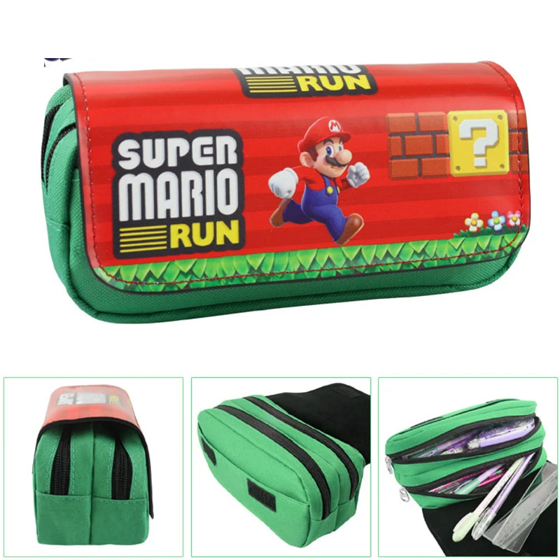 Мультяшный чехол карандаш Super Mario милый вместительный с двойной молнией сумка для