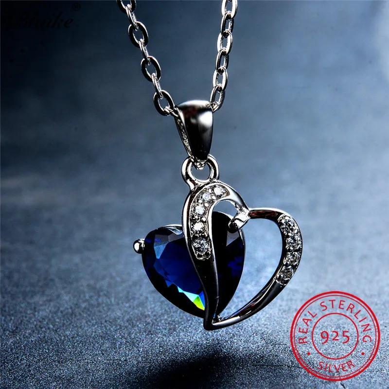 Ожерелье с подвеской в виде сердца из твердого 925 пробы серебра Blaike для женщин, ожерелье с цирконием, сапфиром, аквамарином, аметистом, топазом, камнем рождения