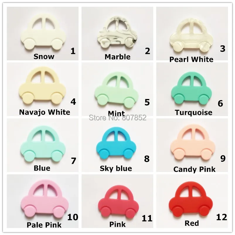 Chenkai 20PCS BPA Free Safe Silicone Car Teether DIY Baby Pacifier Dummy Teething Chewable Pendant Nursing Toy Accessories