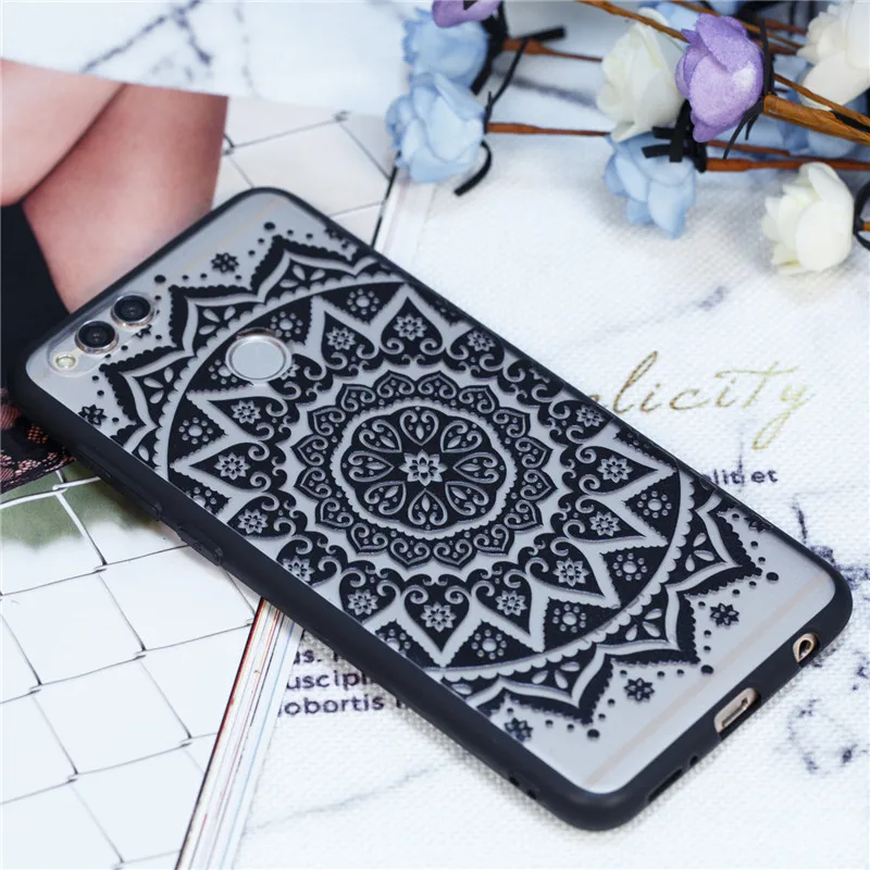 Cover Huawei Honor 7X Case Lace Silicone Phone Back Embossed Hard Clear Relief Flower Funda Capa |