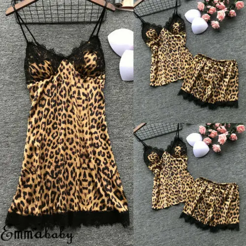 Женское сексуальное атласное кружевное нижнее белье с леопардовым принтом Babydoll