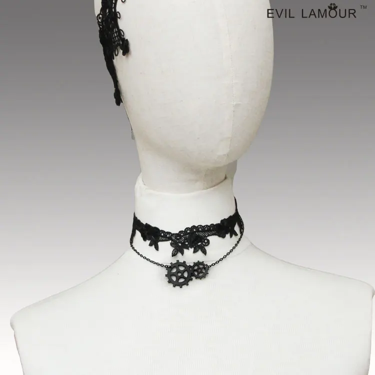 

Princess gothic lolita Hairbands Steampunk gear personality artificial leather black band rope accessories limited head FD-29