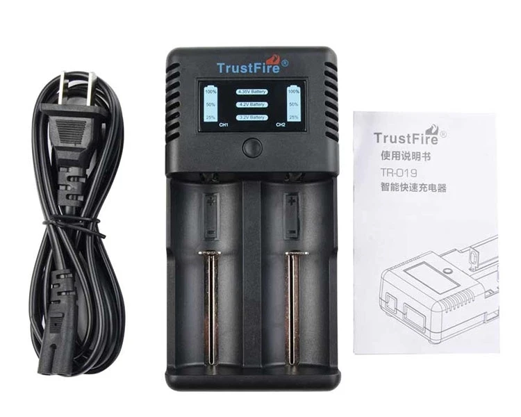Trustfire TR-019 интеллигентая(ый) Быстрый 2 слот, зарядное устройство для 18650 26650 25500 21700 20700 16650 14500 32650 Li-Ion Батарея