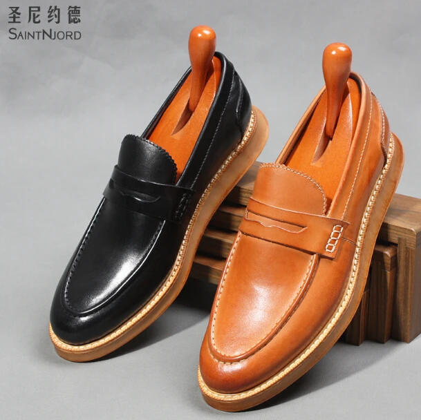 Туфли мужские из натуральной кожи с острым носком на платформе | Обувь