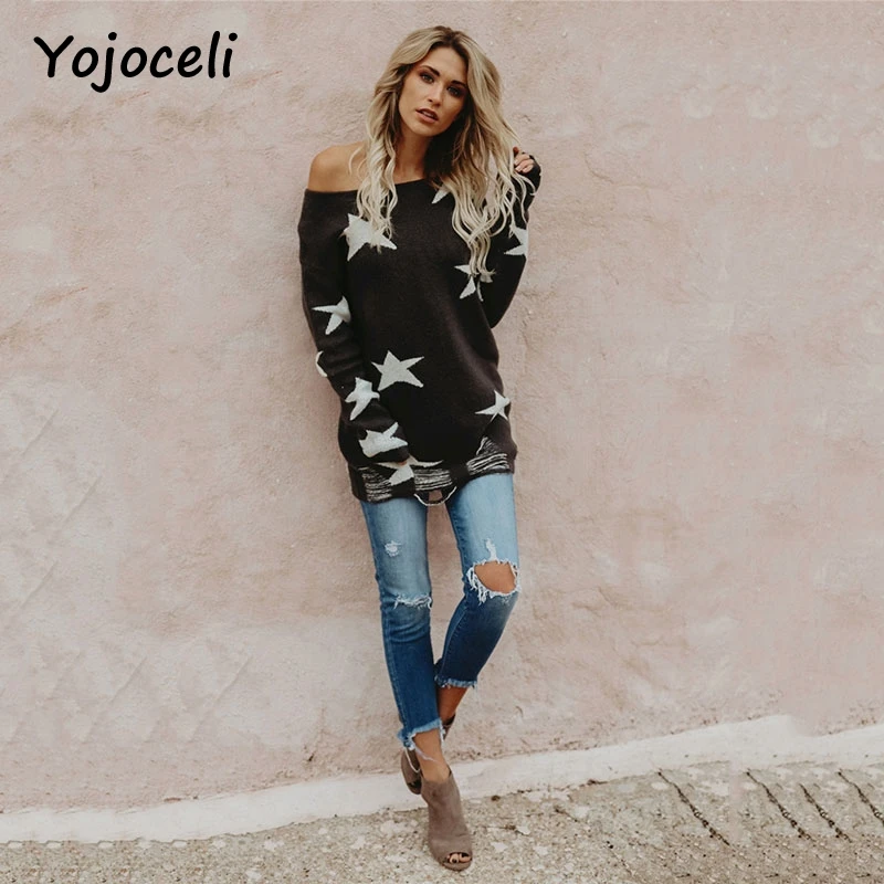 Yojoceli 2018 на осень-зиму Классный свитер Топы Повседневная Звезда Форма вязать