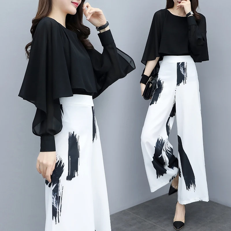 Женский офисный костюм весенне-летний из двух предметов с принтом офисная одежда