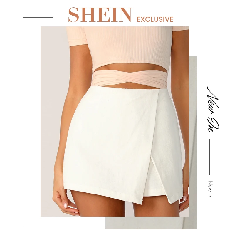 SHEIN цельная юбка-шорты с молнией сзади белые шорты весна лето осень элегантные женские шорты со средней талией