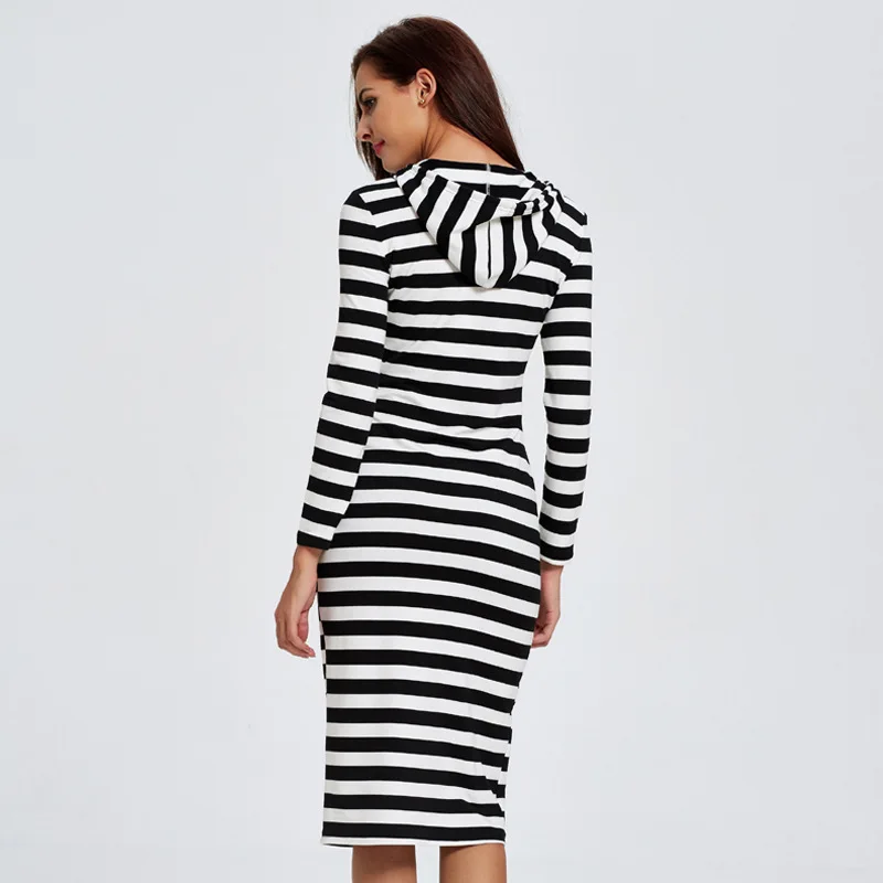 Новинка 2016 на осень-зиму модная женская одежда с капюшоном в полоску длинными