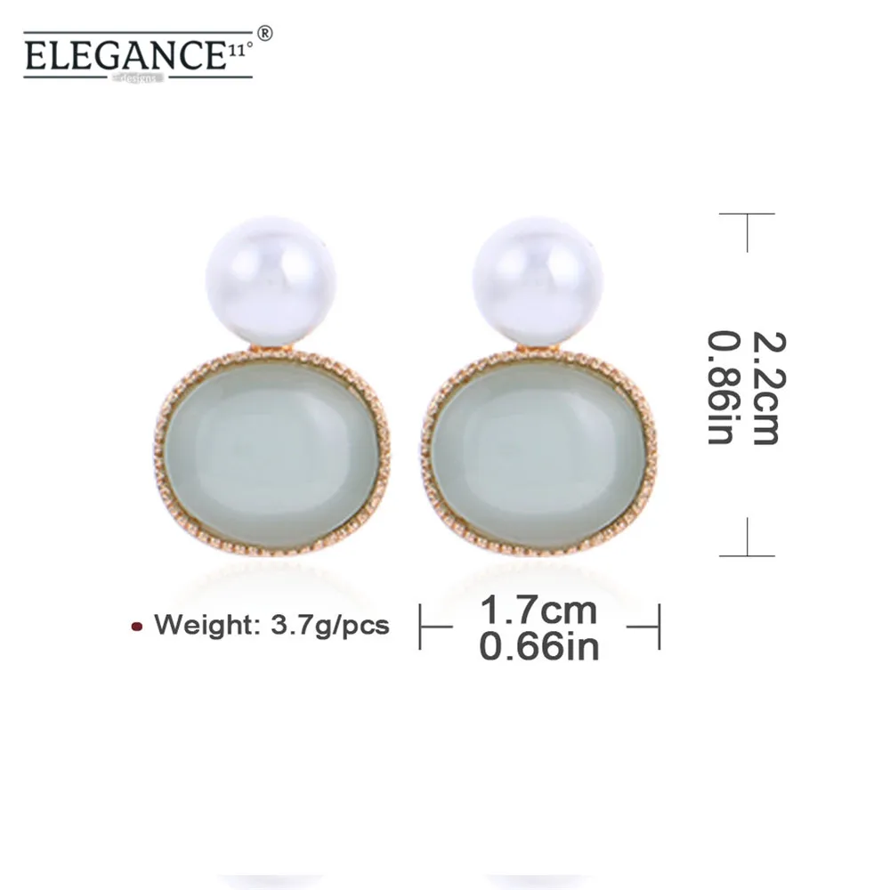 ELEGANCE11 Luxury Stud Earrings for Women Simulated Pearl Wedding Green Natural Stone Pendant Gfit | Украшения и аксессуары