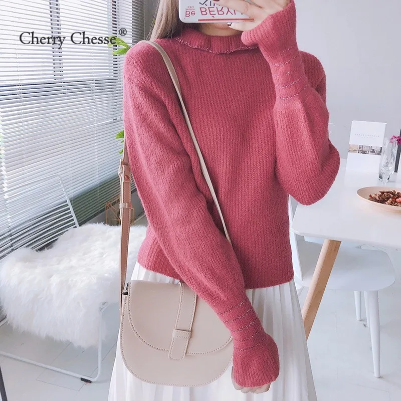 Cherry Chesse Harajuku Для женщин свитер с рукавом-бабочкой круглым вырезом пуловеры осень