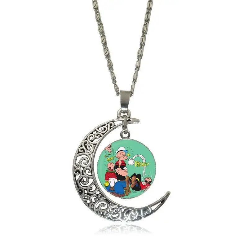 EJ Glaze For Men Women Party Gift Vintage Jewelry Silver Plated With Crescent Shaped Luminous Necklace Popeye | Украшения и