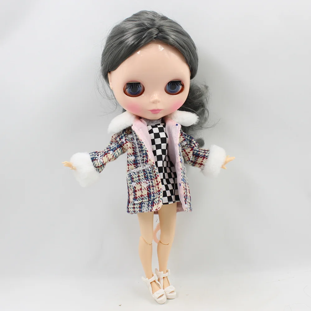 Одежда для Blyth 1/6 Кукольное клетчатое зимнее пальто плюшевое розовое и желтое ICY Licca Body Neo