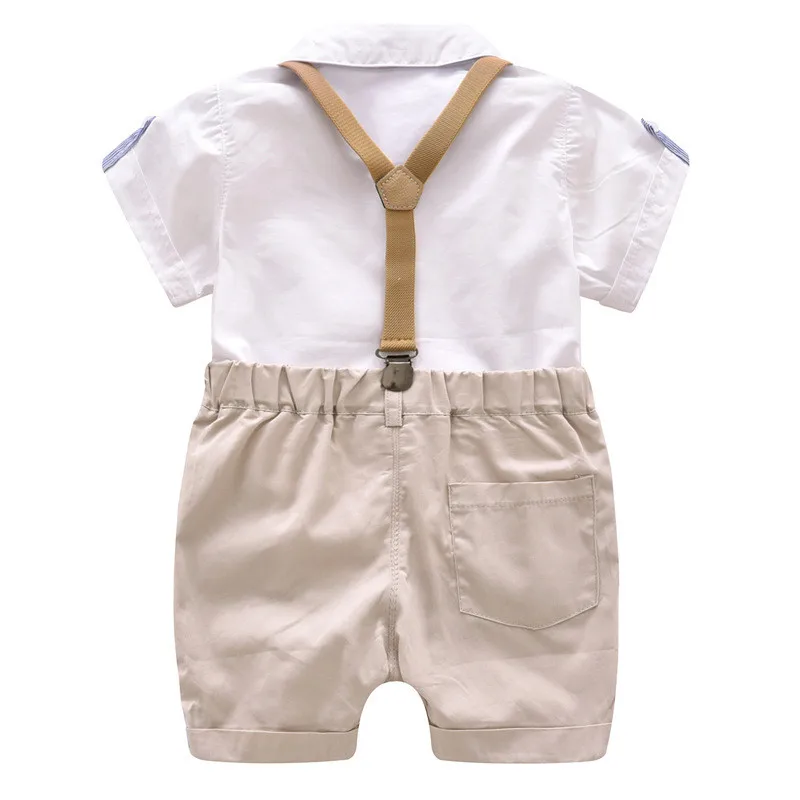 Baby Boys Summer Clothes Set Cotton baby boys summer clothing 2019 Bowtie Short Sleeve Shirt+Suspenders Shorts F410 |