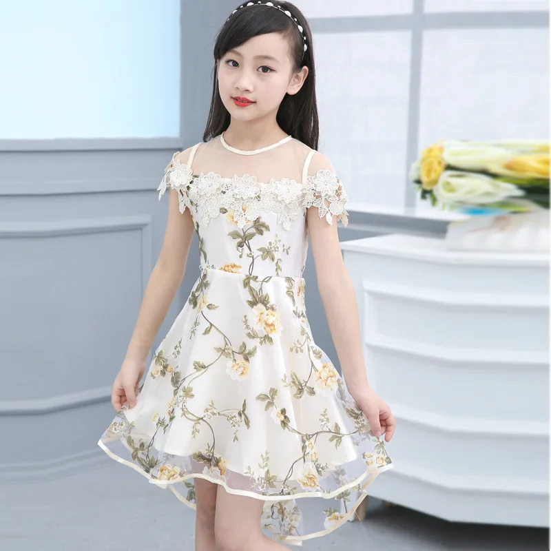 Three Colors Lovely Baby Girl Dress 2018 Summer New Girls Flower Lace Princess Casual Dance 4-12 Year old | Детская одежда и обувь