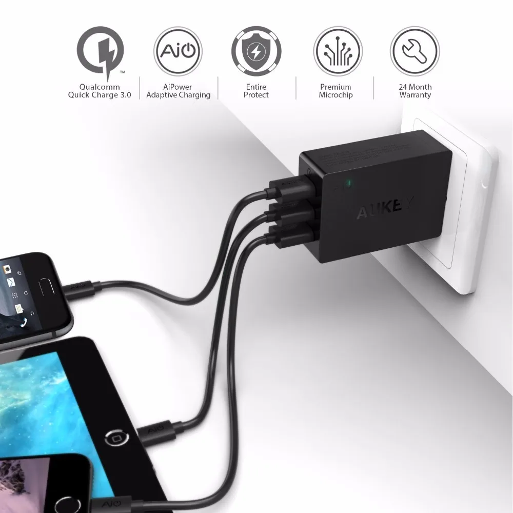 AUKEY Quick Charge 3 0 Мобильный телефон Зарядное устройство USB Wall быстрой зарядки для iPhone X