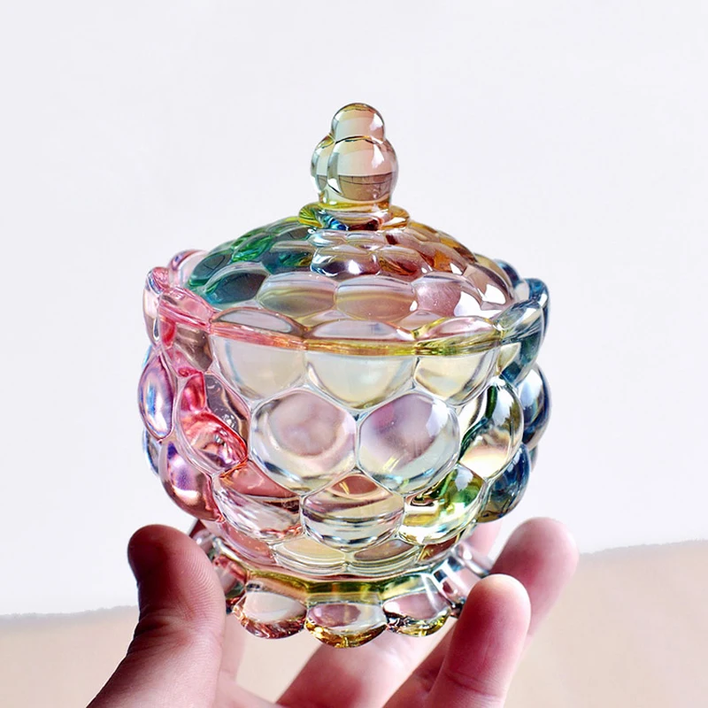 Europe style colorful Glass bottles dust-proof lid storage dessert candy jars tea caddy vase Sugar Pot wedding home Decoration