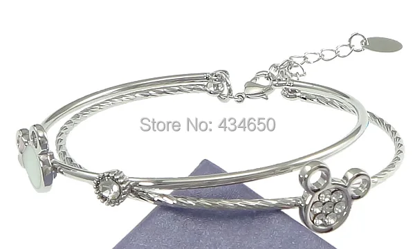 Free shipping!!!Brass Bangle Bling with 1.5lnch extender chain platinum plated enamel &amp rhinestone 2-strand nickel | Украшения и