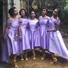 Сиренево-фиолетовые платья для подружек невесты, 2019 вечерние с открытыми плечами, вечернее платье для гостей свадьбы, атласный, высокий, низкий