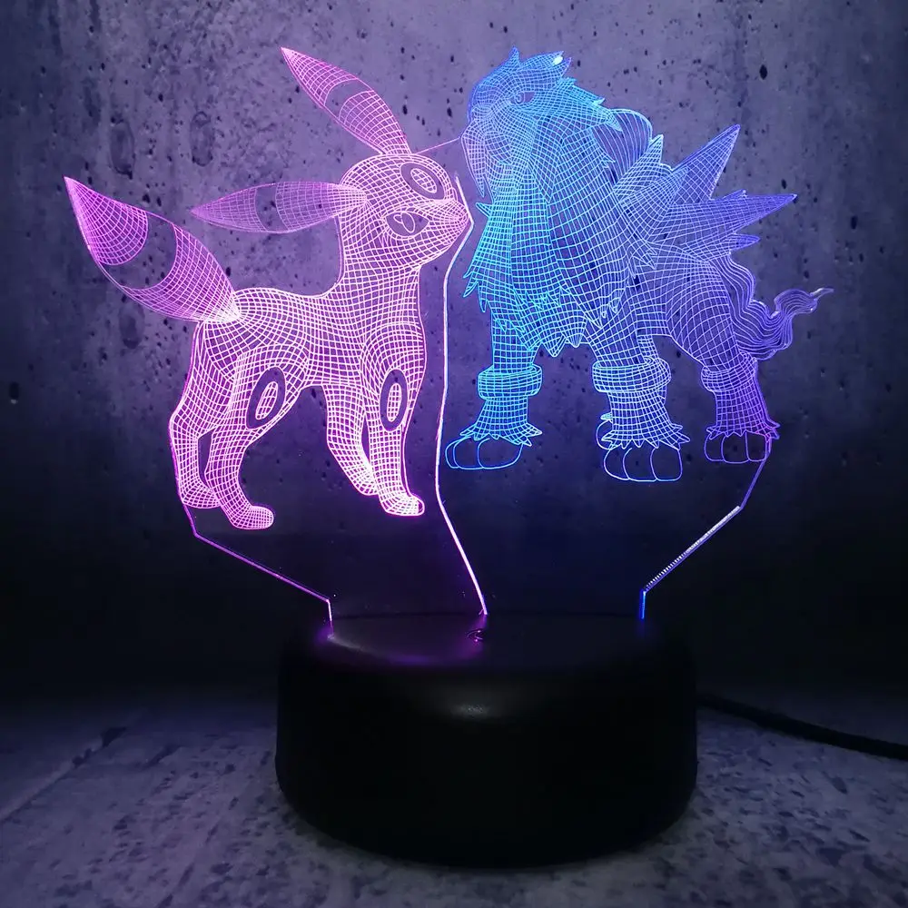 Мультяшный светильник Pokemon Pikachu и Entei двухцветный ночник 3D светодиодная USB лампа