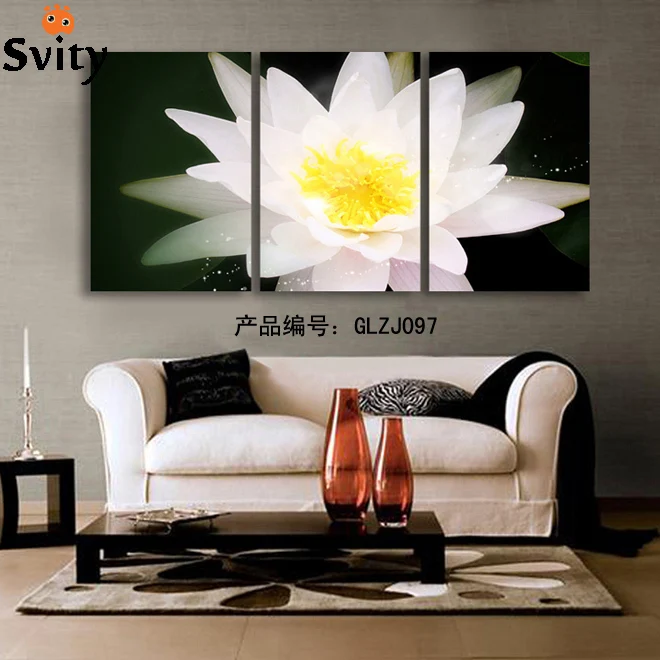 No Framed art Free shipping Cheap Sale 3pcs Lotus Printed Painting Oil On Canvas Home Decoration | Дом и сад
