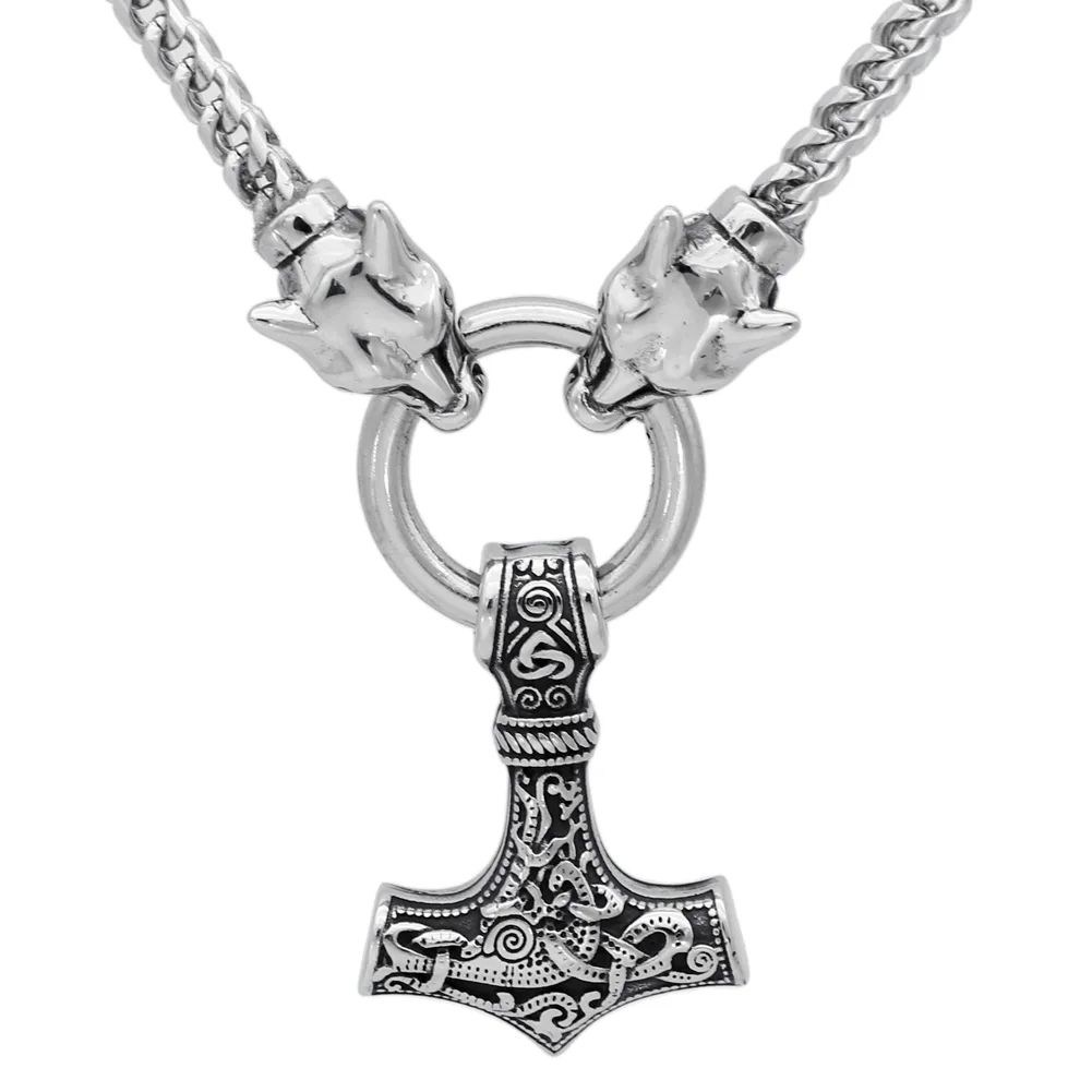 Мужская подвеска из нержавеющей стали viking oidn Волчья Голова с thor hammer MJOLNIR ожерелье