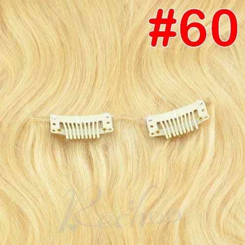 #60 Rechoo, человеческие волосы Remy для наращивания на заколках, 10 шт., блонд, волнистые волосы на заколках для наращивания, 200 г, 160 г, 22, 24 дюйма, комплект на всю голову - Цвет: #60
