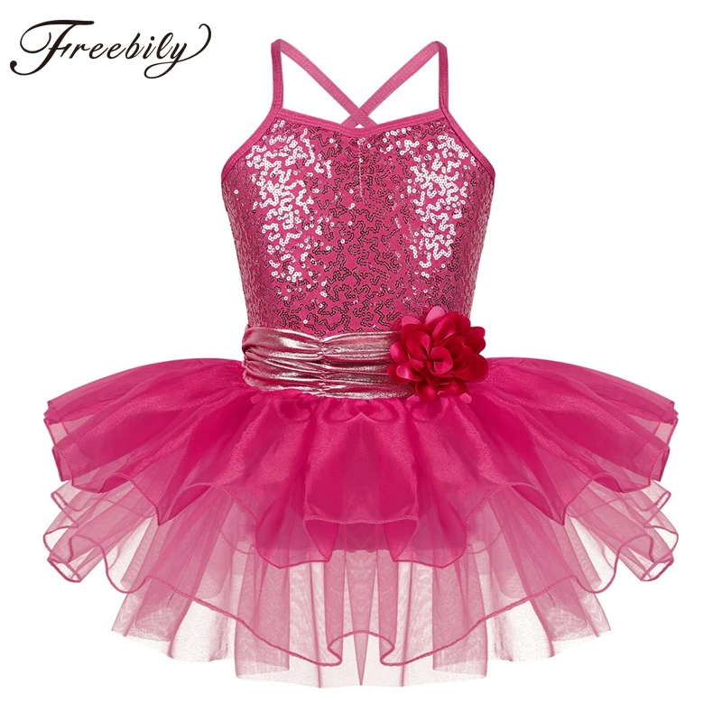 

Kids Girls Flower Strap Athletic Ballet Gymnastics Leotard Tutu Dress Lyrical Dance Costumes Parties Ballerina Dancewear