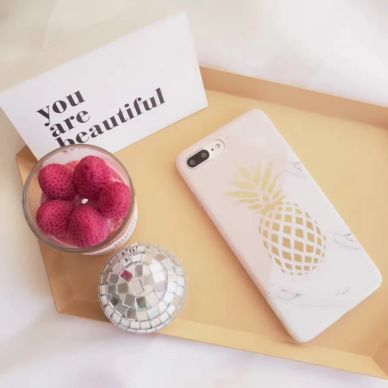 Luxury Gold Pineapple Phone Case For iPhone 6 6S Plus 6Plus 7 7Plus Marble Splice Soft TPU Back Protective Cover |