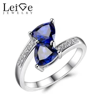 Leige Jewelry Sapphire Ring Trillion Cut Blue Engagement Wedding Rings for Women 925 Sterling Silver Double Stone Christmas Gift