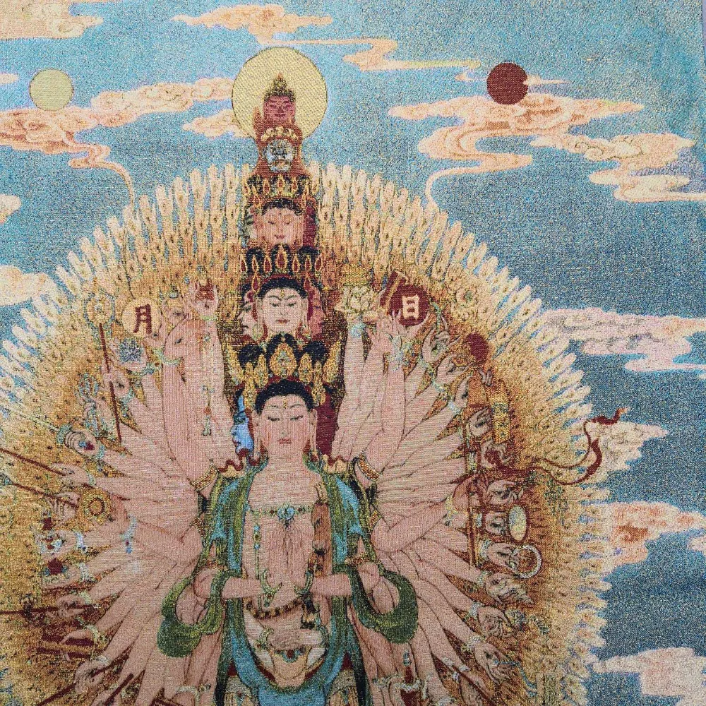 China Old Tibet Silk Thangka Like Hanging Painting Fengshui Guanyin Bodhisattva | Дом и сад
